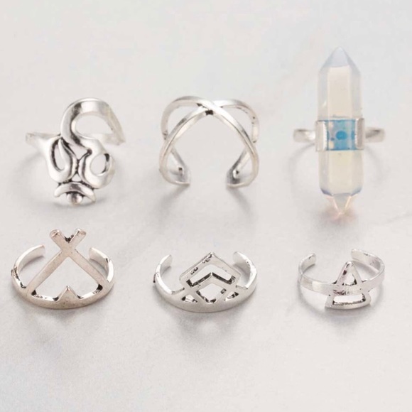 LAST 1✨6 pack ✨ boho midi ring set crystal silver - Picture 3 of 3